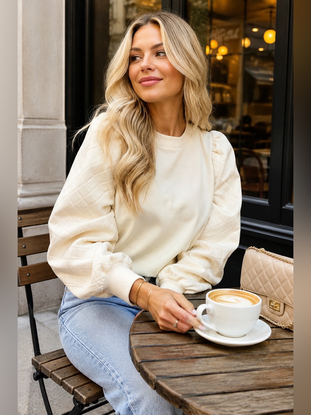 TCEC Cream Ribbed-Neck Sweatshirt- Size Large